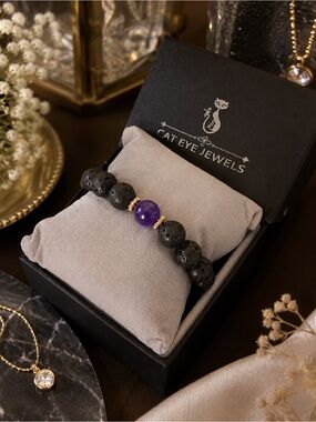 New Lava Stone Mood Charm Bracelet | Unisex | Healing Energy Beads | Gift Boxed